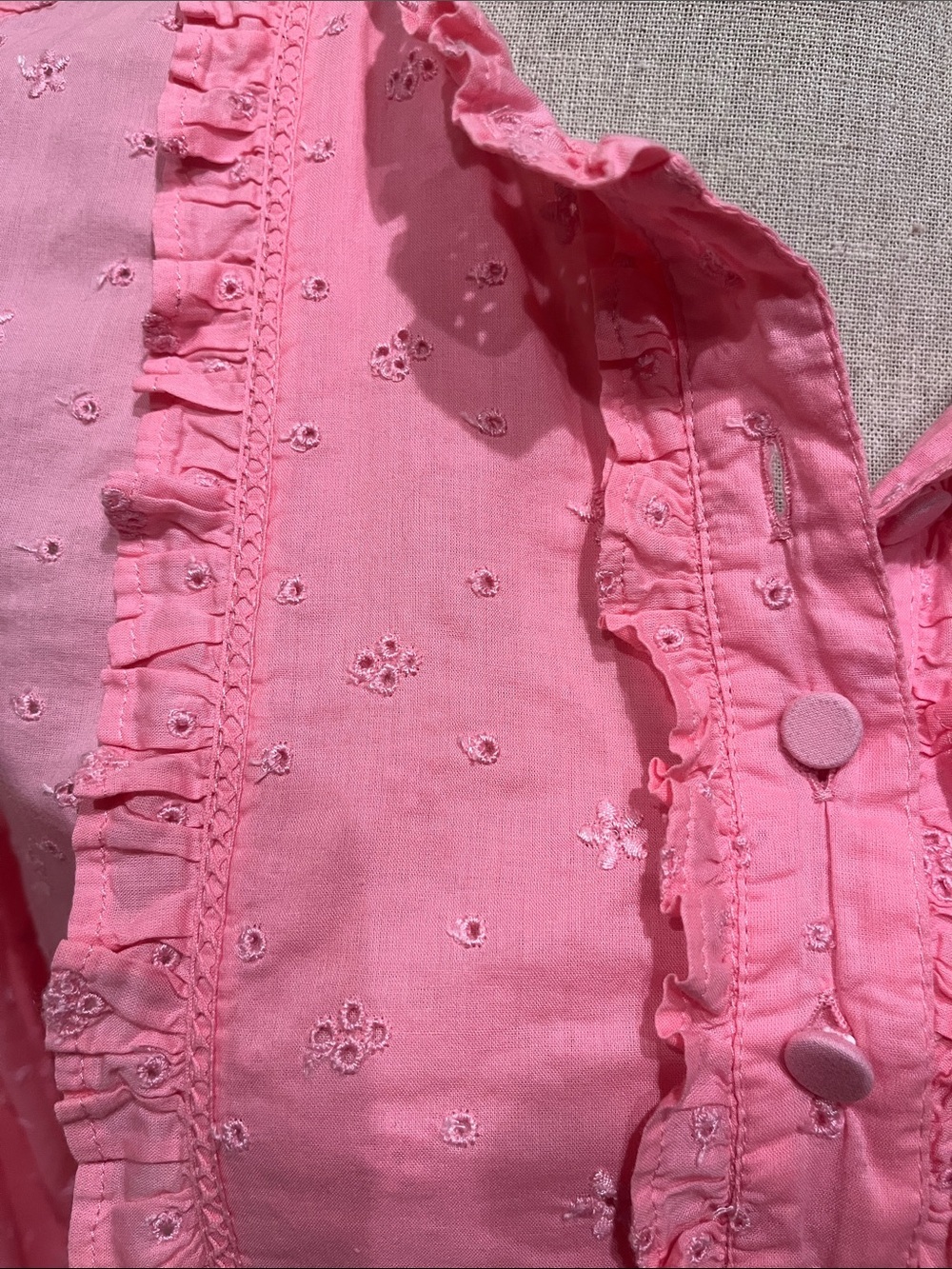 J. Crew Pink Ruffle Bib Eyelet Blouse - Picture 2 of 4